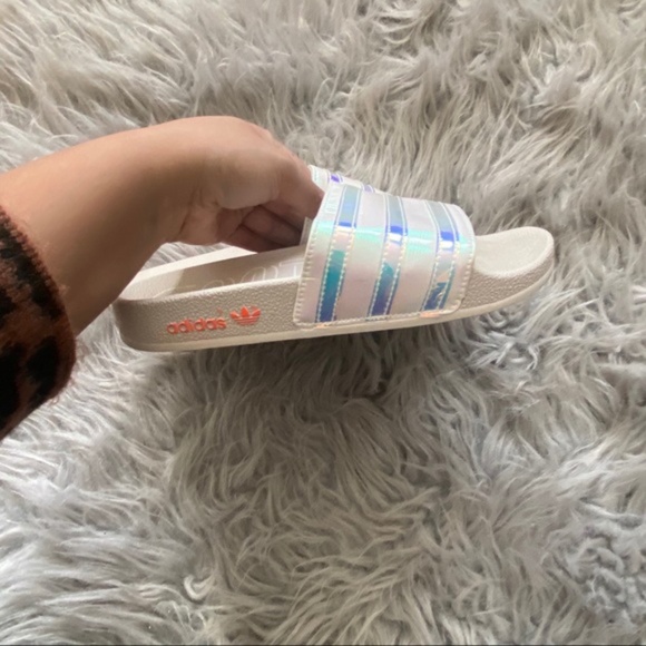 Adidas Off White Iridescent Stripe Slide On Sandal - Picture 4 of 6